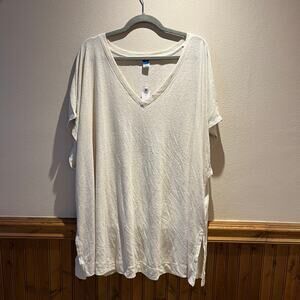 NWT Old Navy Linen Blend Short Sleeve Shirt Sz 3X Beige Coastal Casual V-Neck